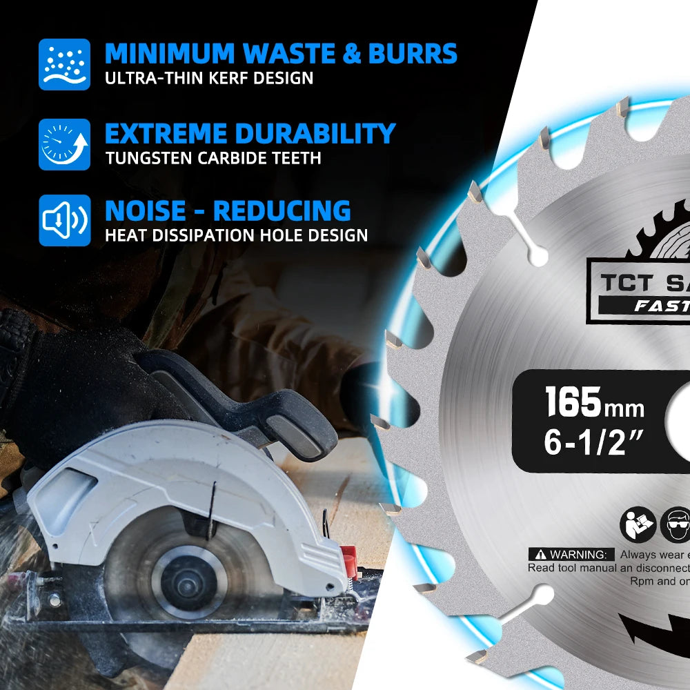 XCAN 165mm TCT Carbide Saw Blade — 24–60T Wood Cutting Disc