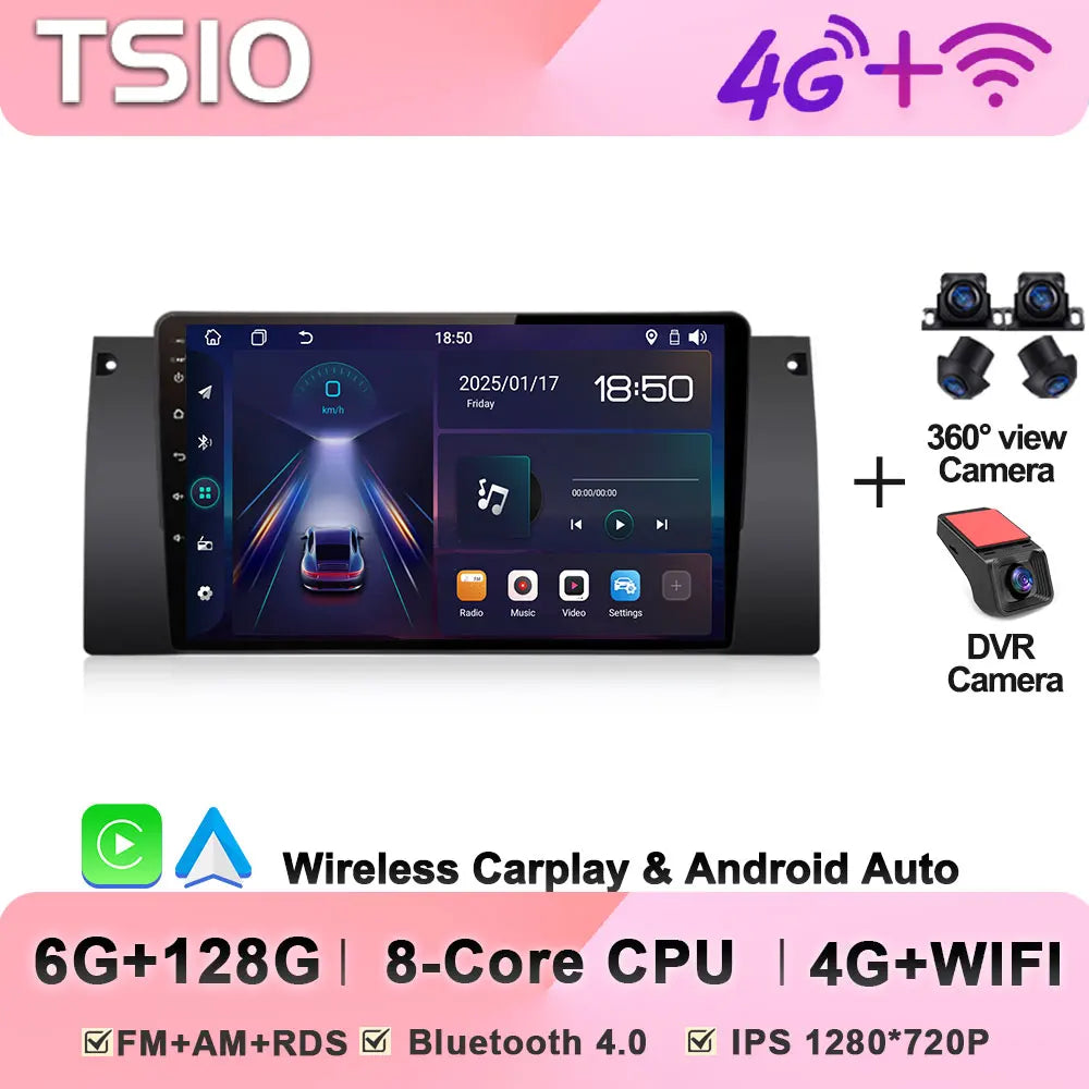Android Car Stereo for BMW 5 Series E39 & X5 E53 (1995–2003) — Wireless CarPlay, Android Auto, 5G WiFi