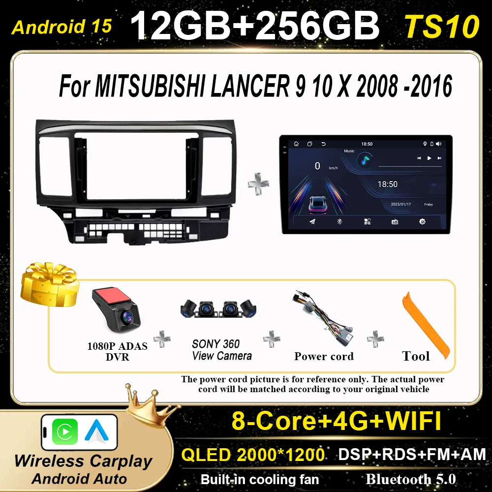 Android Car Stereo for Mitsubishi Lancer 9, 10 & X (2008–2016) — CarPlay, GPS, DSP, 4G+WiFi, 2-DIN