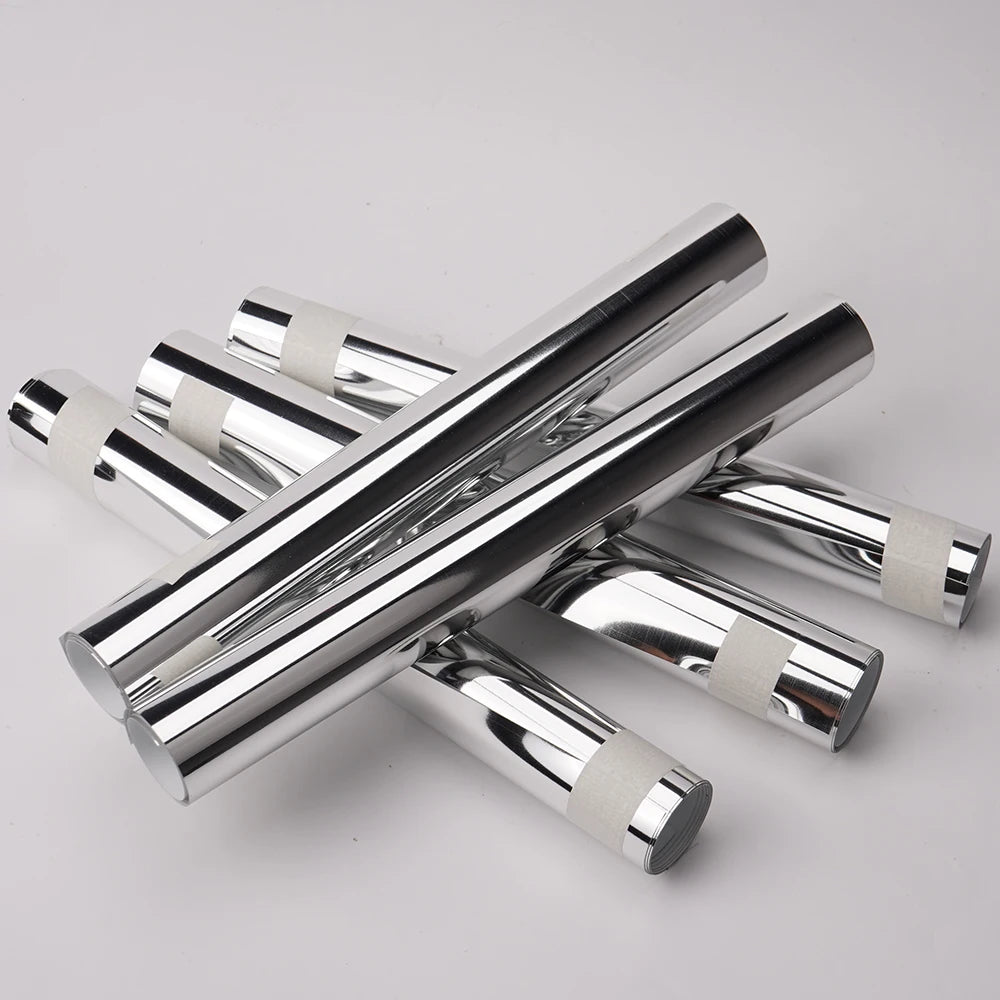 Chrome Mirror Silver Vinyl Wrap Adhesive Film Roll Air Release Air Bubble Free Decal Sheet for Car Motorcycle Body Decoration