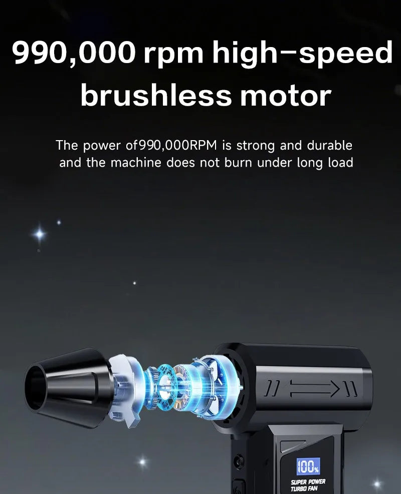 990000RPM Electric Air Blower Powerful Turbo Fan Multi-Purpose Rechargeable Blower Brushless Motor Car/PC/Home/Outdoor Tool