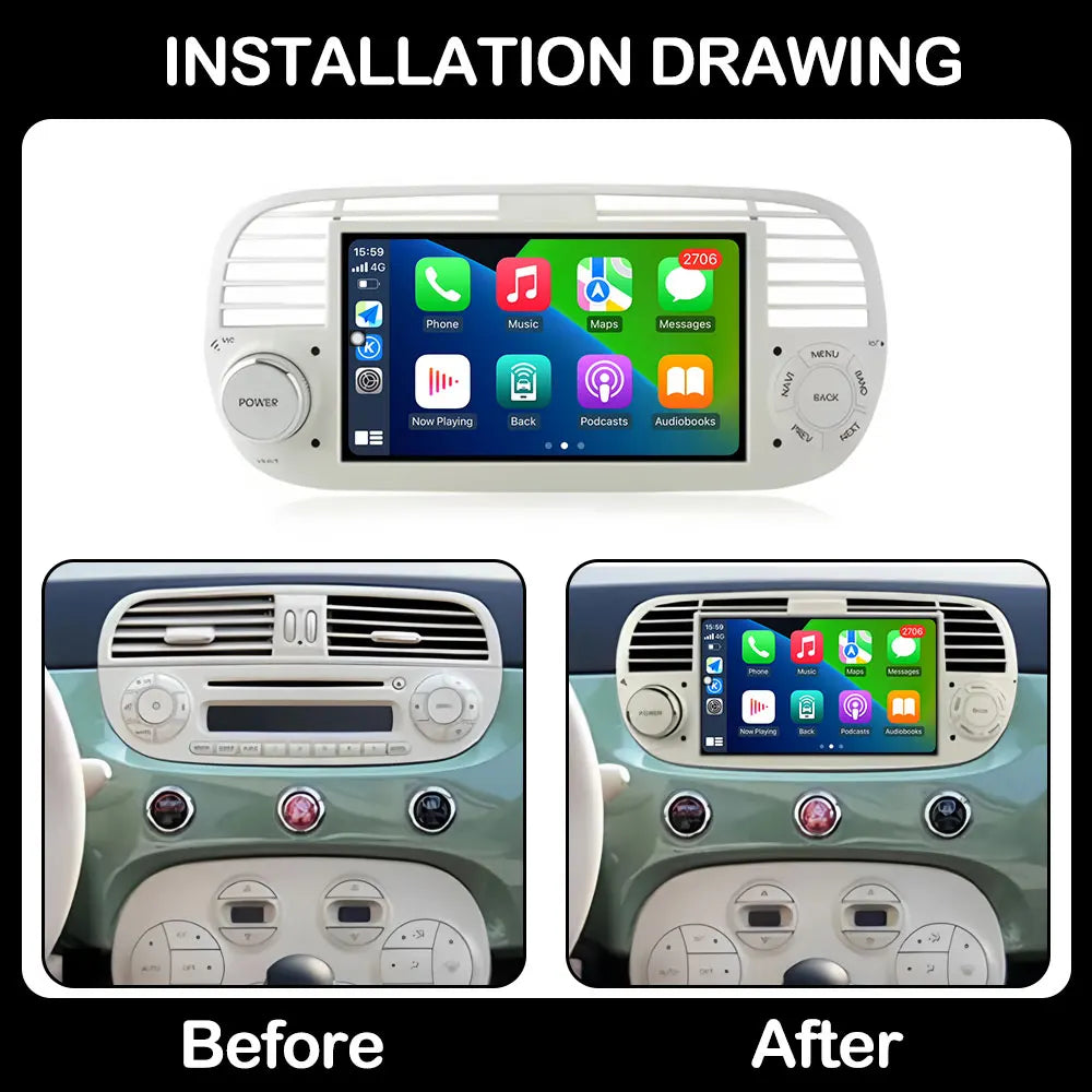 7" Car Stereo with Apple CarPlay & Android Auto, Compatible with Fiat 500 (2007-2015)