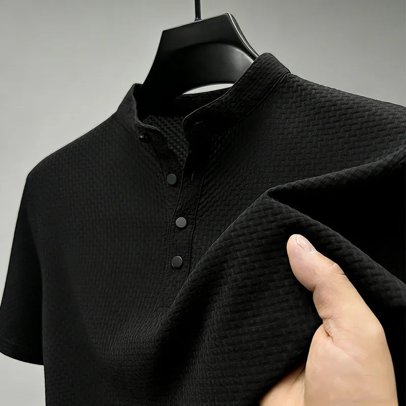 Men's Waffle-Knit Stand Collar Polo - Slim Fit, Office Ready