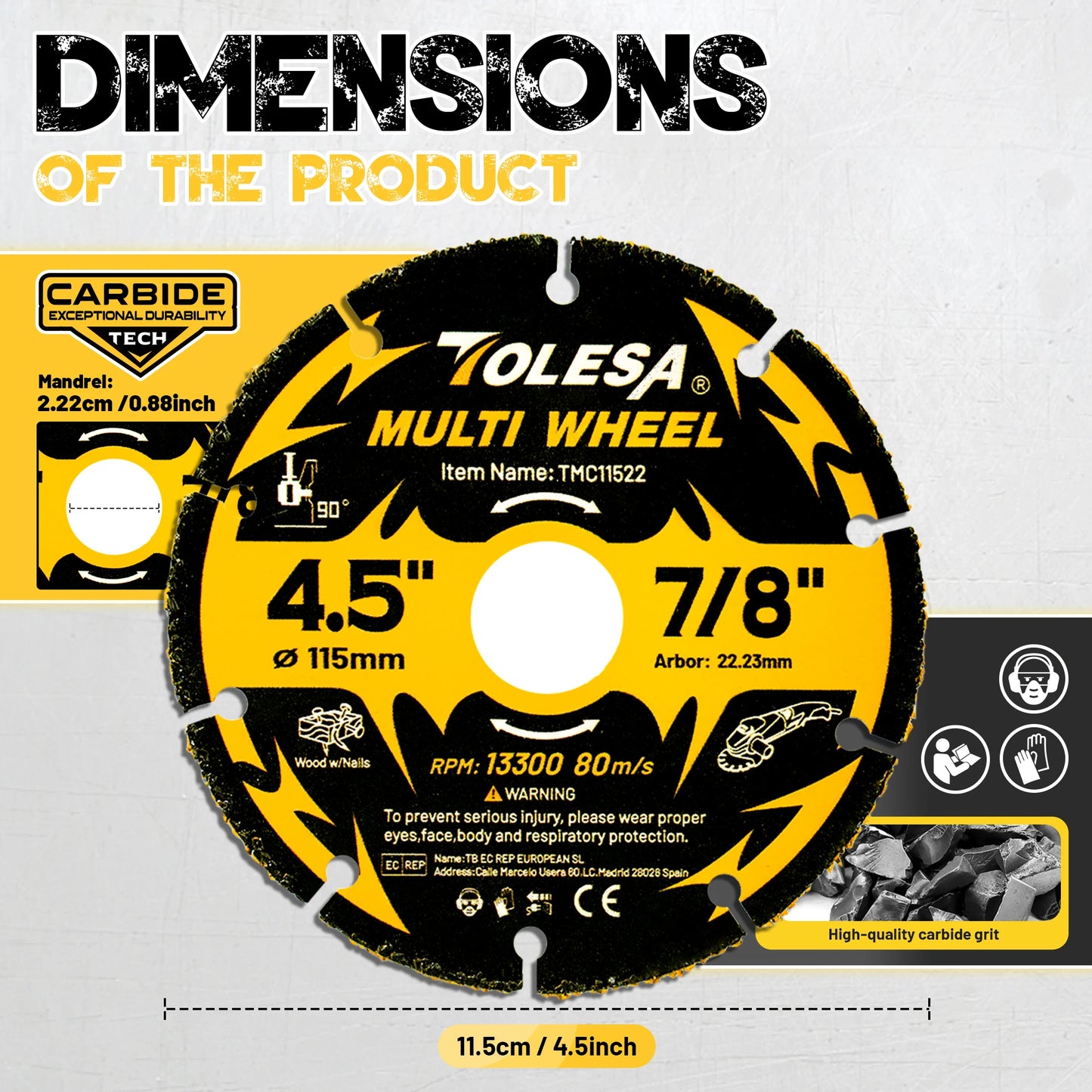 TOLESA 3Pcs Carbide Cutting Disc 3/4.5 Inch Cut Off Wheels Angle Grinder Cutting Wheel for Wood, Wood with Nails, Plastic