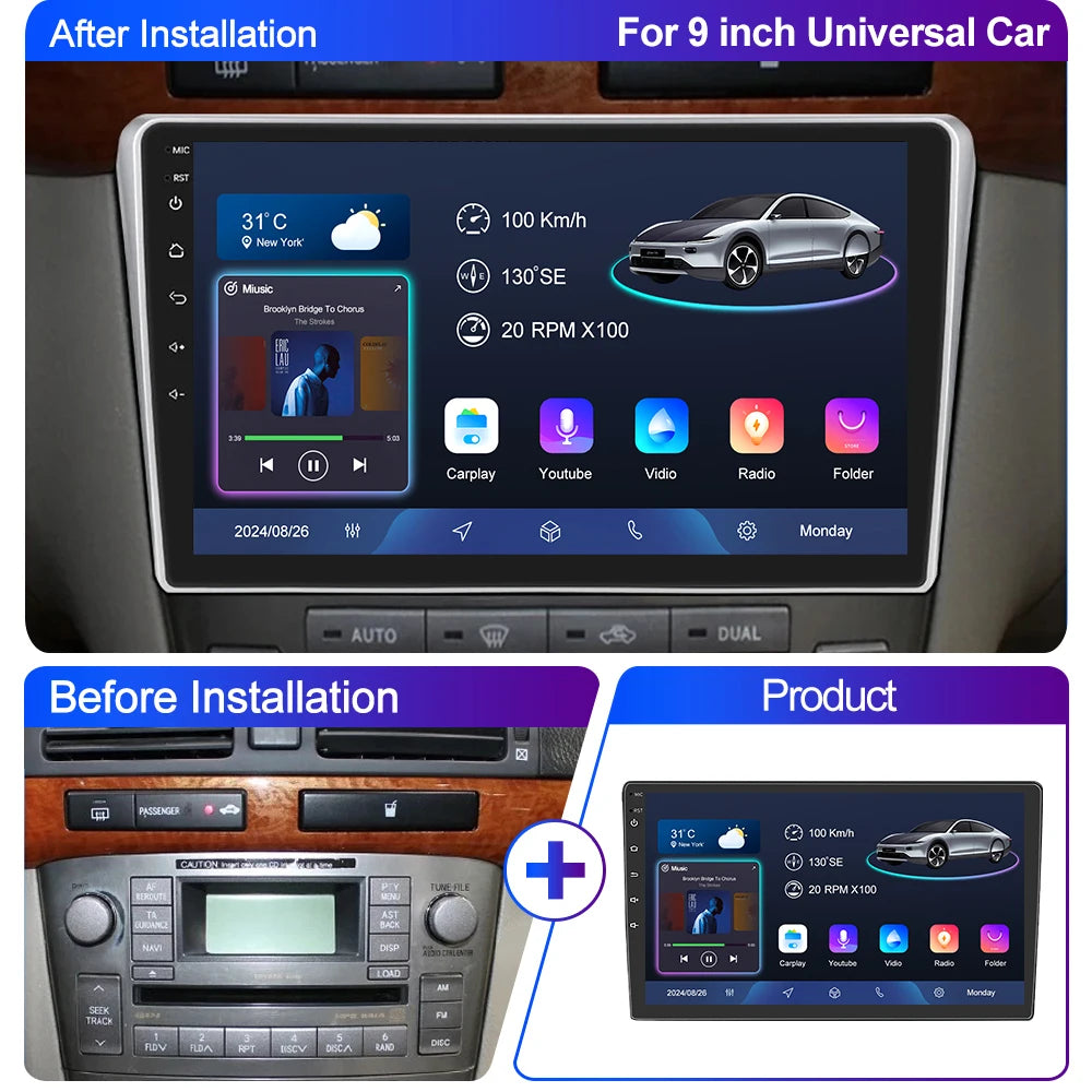 LEHX  7/9/10'' 4GB-64GB 2Din Android 15 Carplay Auto Car Radio Multimedia Stereo For toyota Hyundai Kia Volkswagen Jeep Fiat