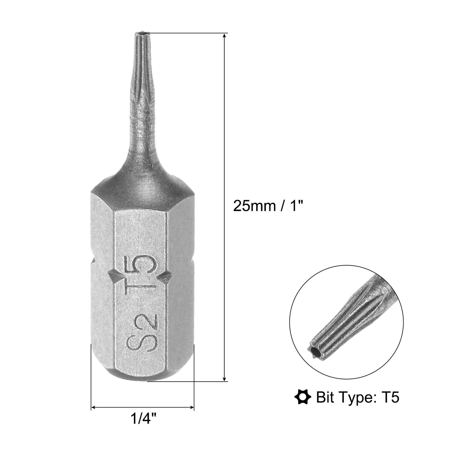 Torx Screwdriver Bits T5 T6 T8 T9 T10 T20 T25 T27 T30 T40 S2 Alloy Steel 1/4 Inch Hex Shank 25mm Magnetic Screw Driver Bit