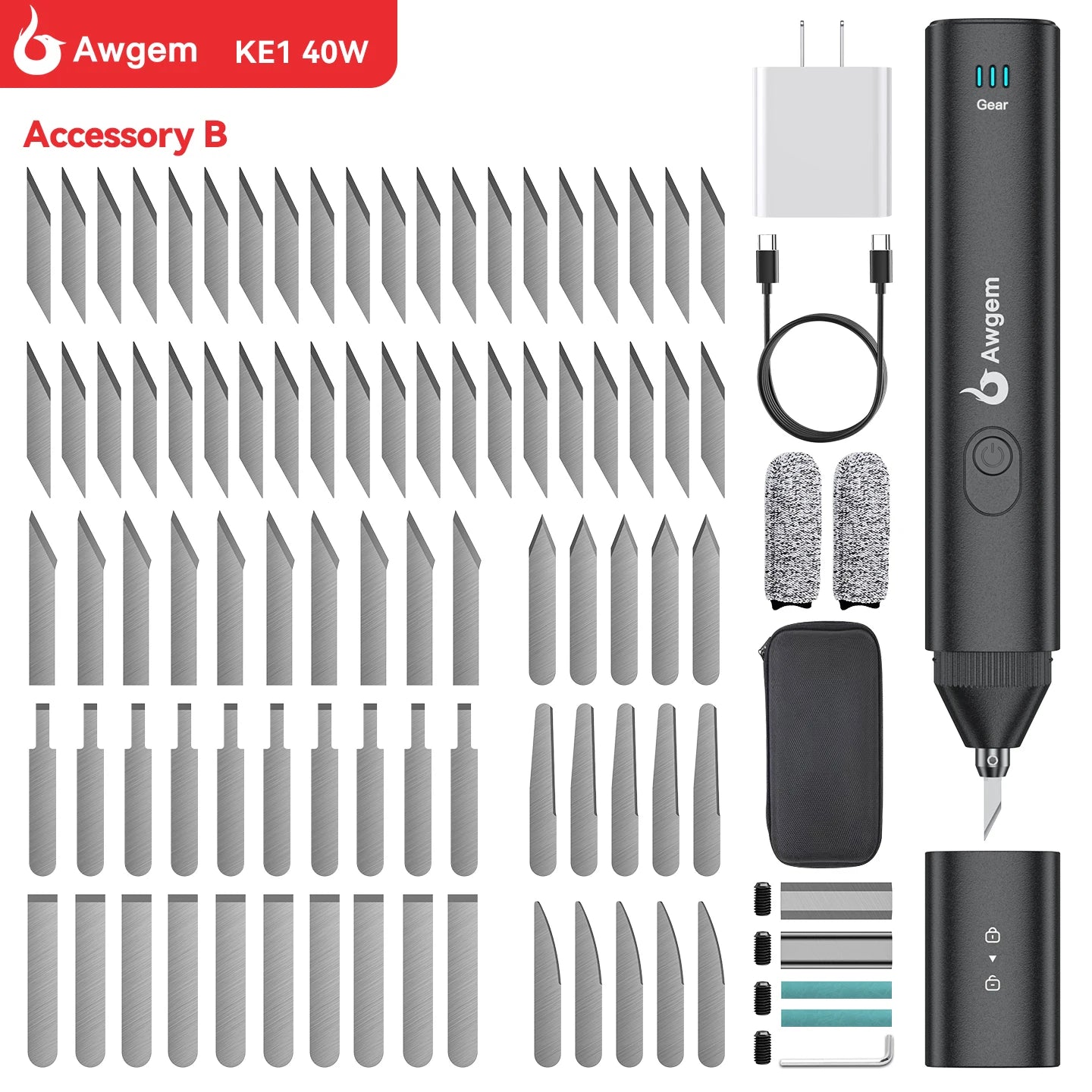 Awgem 40KHz Handheld Ultrasonic Cutter – Electric Carving Tool for Plastic, Resin, 3D Printing & Textile