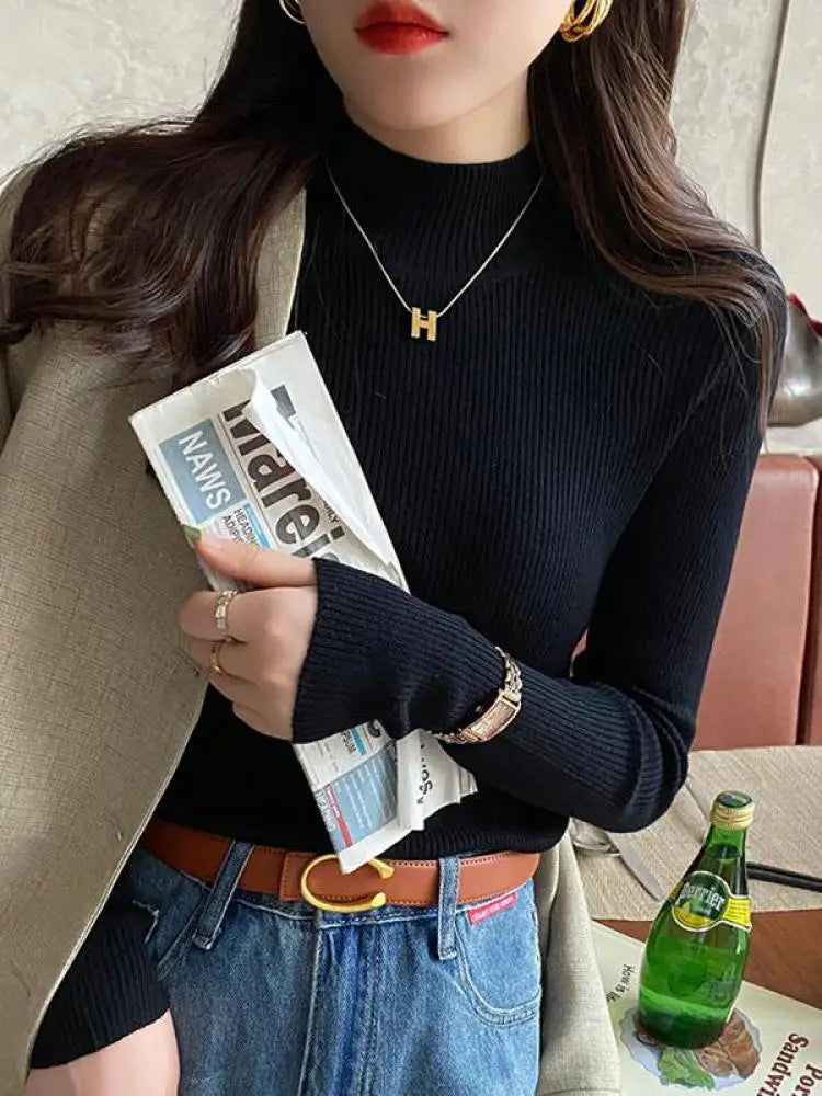 Women's Mock Neck Knit Sweater, Slim Basic Pullover