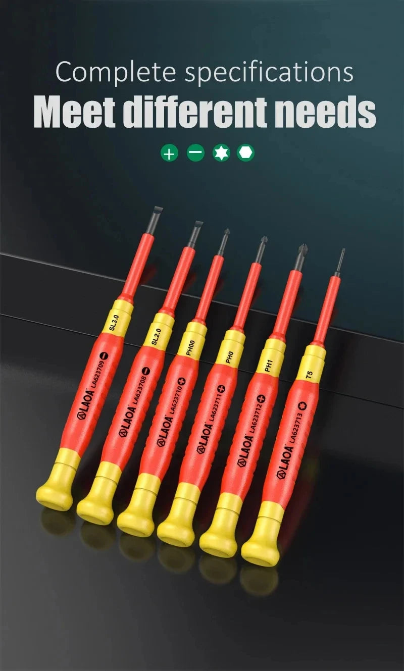 LAOA 1pc Insulated Precision Screwdriver SL1.0-3.0 aCross Small Size Screwdriver to Remove Watches Cell Phone NotebookT5-T10