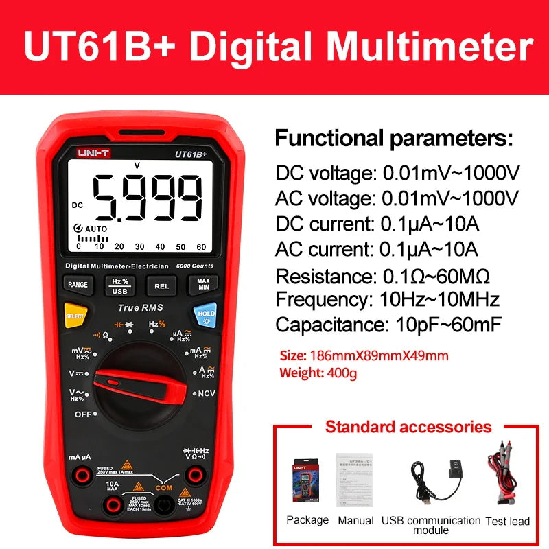UNI T Professional Digital Multimeters UT61B+ UT61E+ UT61D+1000V Analog Multimeter Resistance Capacitance Test Multi Tester