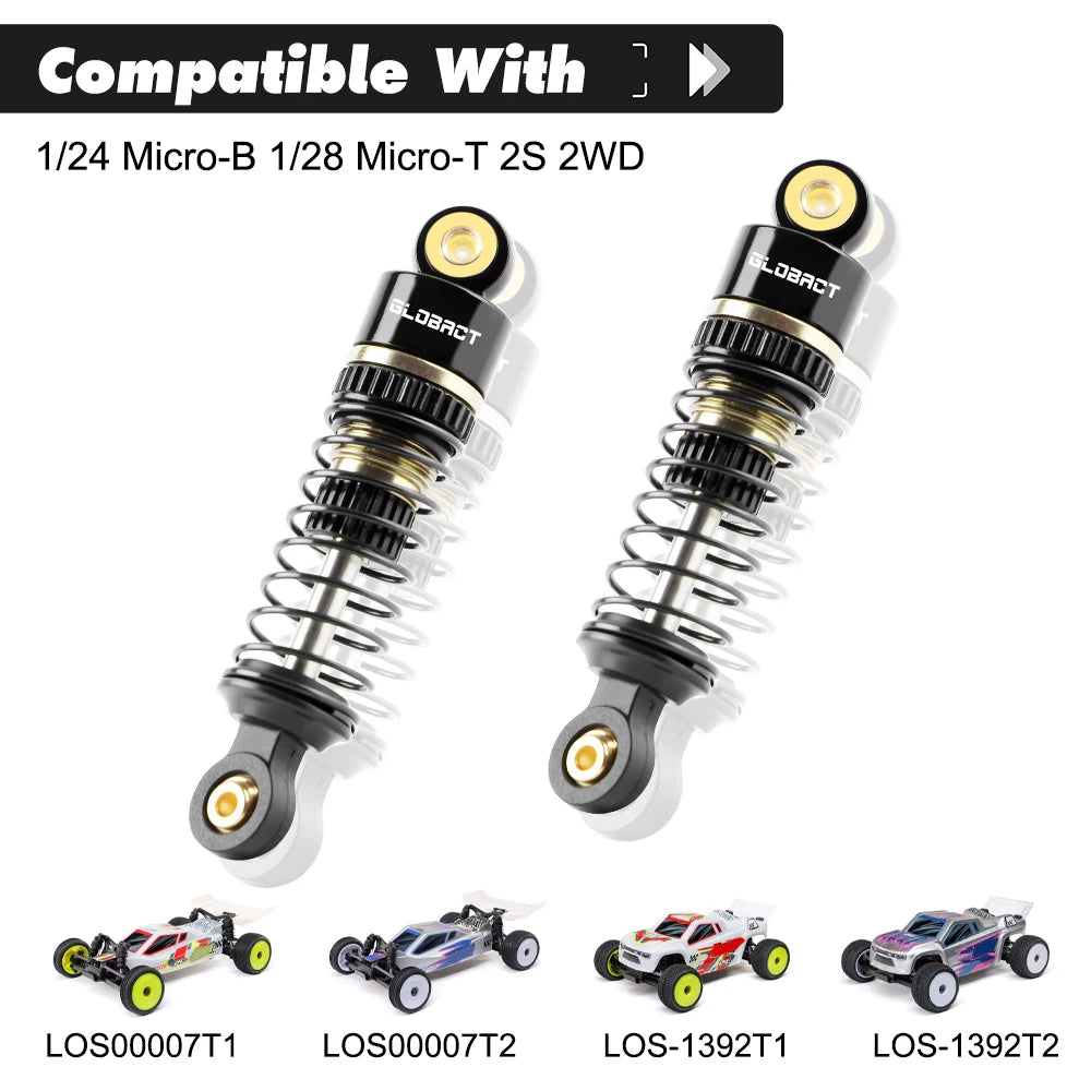 GLOBACT Aluminum F&R Oil Shock Absorber RC Damper for LOSI Micro-B Micro-T 1/24 1/28 RC Race Buggy Upgrade Part (Black Brown)