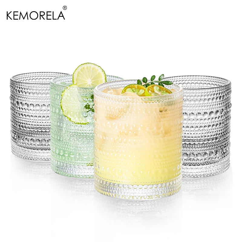 4PCS 250ML Hobnail Iced Beverage Goblets Vintage Drinking Glass Cup Wine Soda Juice Glassware set for Parties Bars