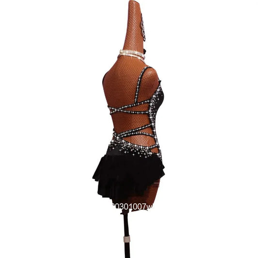 Women's black lace-up salsa dance jumpsuit