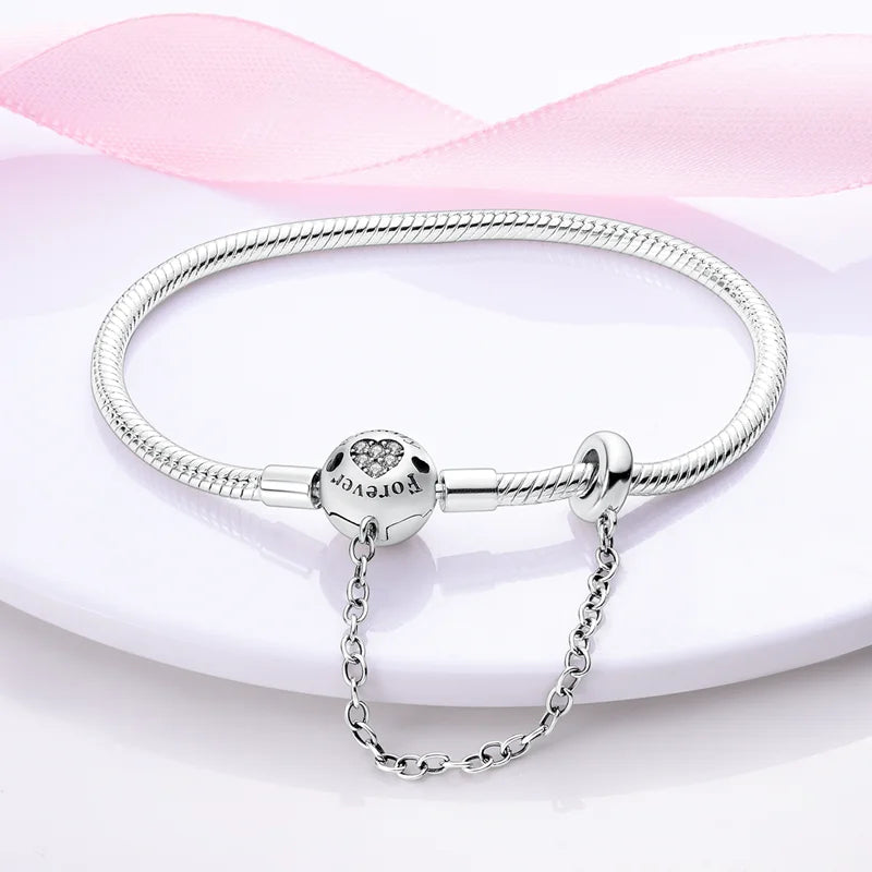 925 Sterling Silver Charm Bracelet – Star Moon Sun Four Leaf Clover Zircon | DIY Birthday Gift for Women (17-20cm)