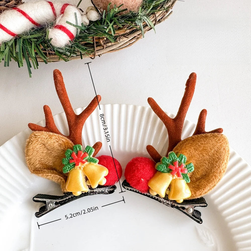 1PC Christmas Hair Clips, Reindeer Antler Hairpins with Bells/Bows/Pinecones, Cute Xmas Hair Accessories for Kids Gift