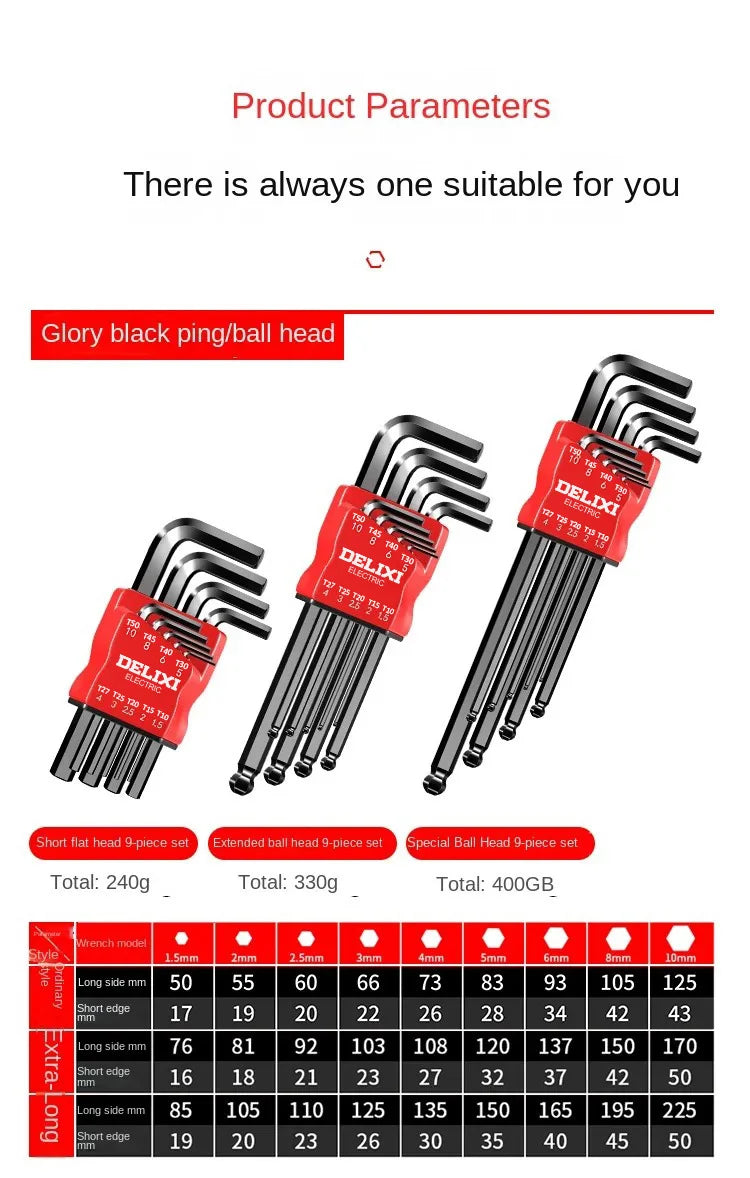DELIXI ELECTRIC Allen Key Set，Allen Hex Wrench Screwdriver Set With Sleev Universal Torque Long Metric,for Motorcycles, Bicycles