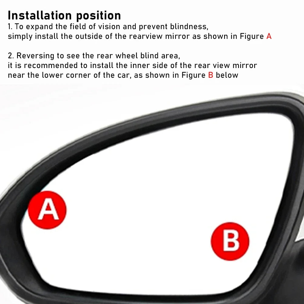2PCS 360 Degree Adjustable Angle HD Glass Blind Spot Mirrors Car Rearview Mirrors Frameless Wide-angle Rearview Mirrors