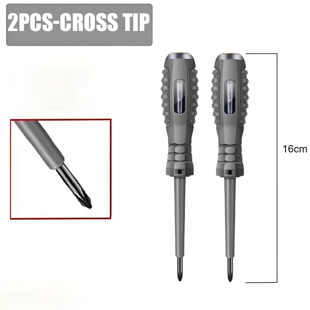 2pcs Word/Cross electrician screwdriver 12-220V Voltage Tester Pen AC/DC Induction Insulated Electricians Screwdriver Hand Tools