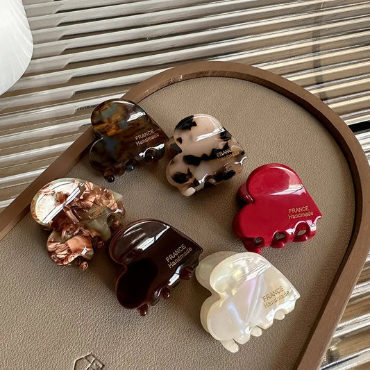 Heart Shaped Acetate Hair Claw Clip - Small 3.5cm for Women & Girls