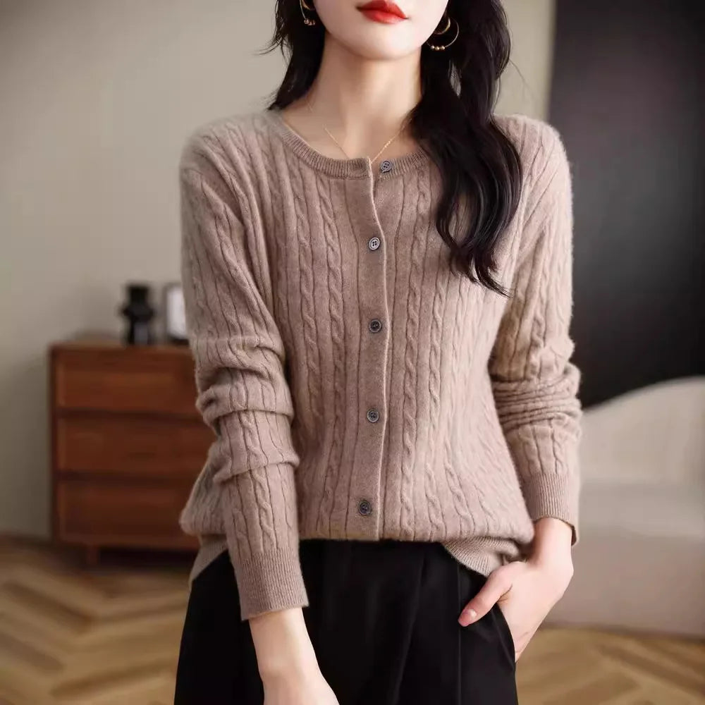 Women's Slim Fit Thick Knit Cardigan - Warm Crew Neck Sweater - photo 2