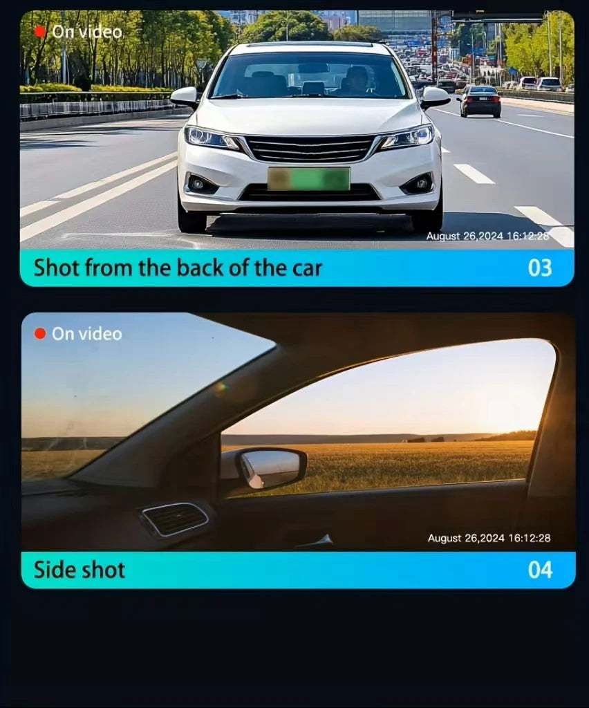 BCUOZ 4-Lens 360° Dashcam, 1080P Front + 720P Built-in Rear Left and Right Car Cameras, Super Night Vision, Loop Recording, G-Sensor, WDR, 12-24V Car Plug Power Supply, Optional 64GB Memory Card.