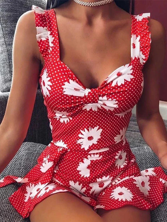 2026 Cross border New European and American Summer Printed Strap Dress Flower Dress Strap Dress Women