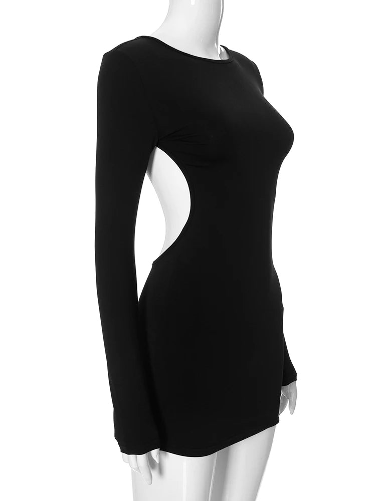 kliou Concise Solid Women Mini Dress Spring Classic Full Sleeve Backless Body-shaping Vestidos Female Party Clubwear Trend New