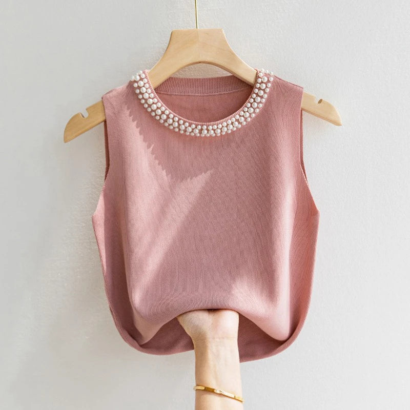 Women's beaded knit tank top, sleeveless vest — view 19 of 20