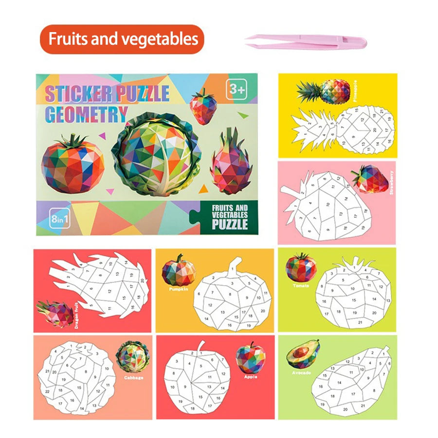 3D Puzzle Stickers DIY Craft Kits Animal Collage 5 Themes Back-to-School Gift Creative Educational 9-PCS Kit with Clips