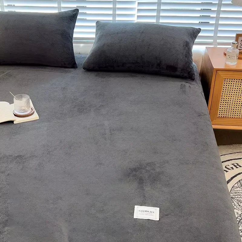Soft warm plush fitted sheet elastic mattress cover fluffy coral fleece bed linen winter couple luxury double bed bedding﻿﻿