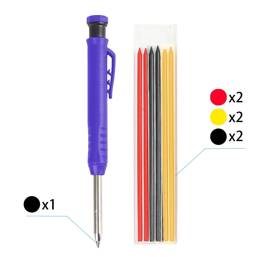 3Colors Refill 2.8mm Solid Carpenter Pencil Set Mechanical Pencil Cap Carpentry Marking Scriber Construction Woodworking Tools