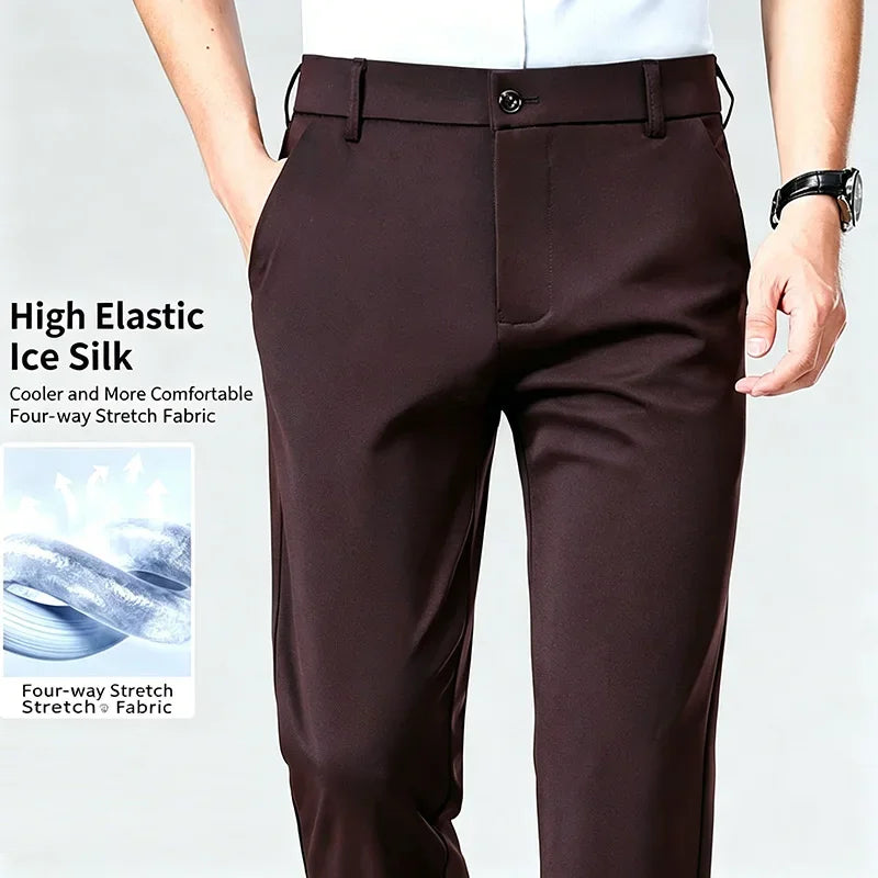 Men's Stretch Dress Pants - Straight Leg, Wrinkle-Resistant Drape
