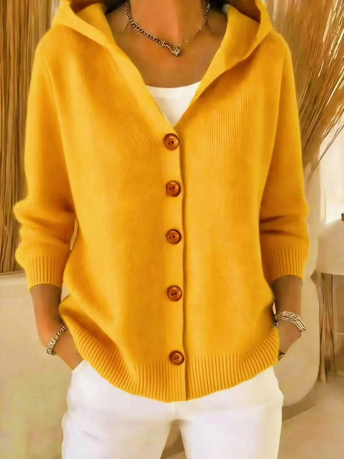 Women's Hooded Knit Cardigan - Casual Open Front V-Neck Sweater - photo 2