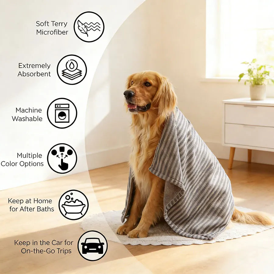Pet Grooming Towel, Absorbent Microfiber Dog Bath Towel, Extra Large Quick-Dry Drying Towel 29.5 × 13.8 Inch