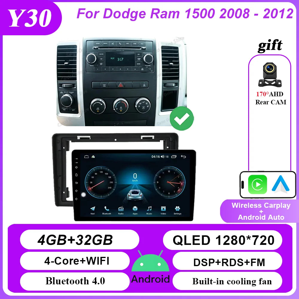 Android 16 Car Stereo for Dodge Ram 1500 2008-2012 - CarPlay & GPS Navigation