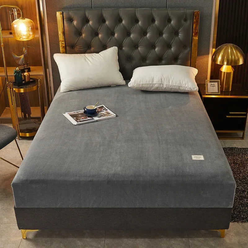 Velvet Fitted Sheet, Soft Warm Non-Slip Mattress Cover