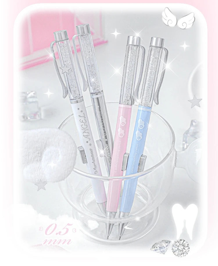 Angel Automatic Pencil Set 0.5HB Glitter Crystal Mechanical Pencil Push Button Cute Student Writing Tools Kawaii School Supplies