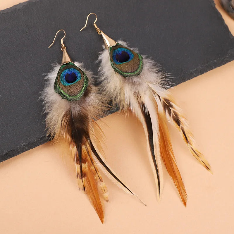 Unique Exaggerate Feather Earrings Creative Feathers Long Earrings Trendy Boho Big Earrings Jewelry Wholesale Custom Packaging