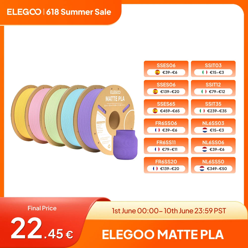 ELEGOO Matte PLA Filament 1KG,1.75mm FDM 3D Printer Filament Dimensional Accuracy +/- 0.02mm, 1kg Carboard Spool (2.2lbs)