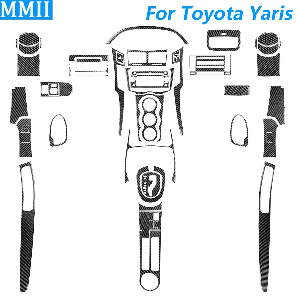 For Toyota Yaris 2006-2011 Carbon Fiber Central Control AC CD Air Outlet Gear Shift Panel Cover Trim Set Car Accessories Sticker
