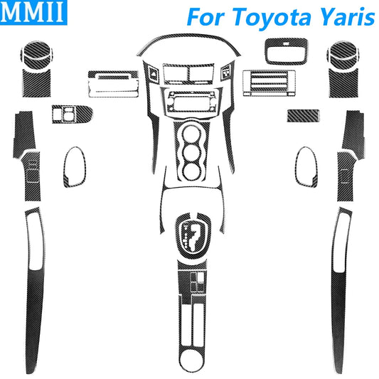 For Toyota Yaris 2006-2011 Carbon Fiber Central Control AC CD Air Outlet Gear Shift Panel Cover Trim Set Car Accessories Sticker
