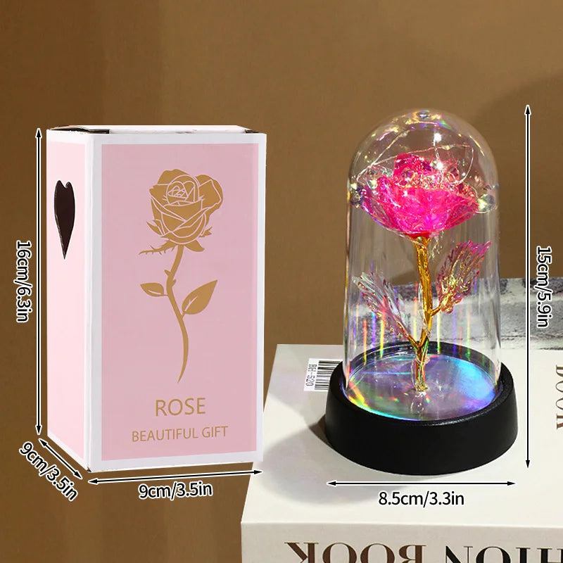 Artificial Rose Flowers Eternal Rose LED Light Foil Flower in Glass Cover Simulation Rose Flower Christmas Teachers' Day Gifts