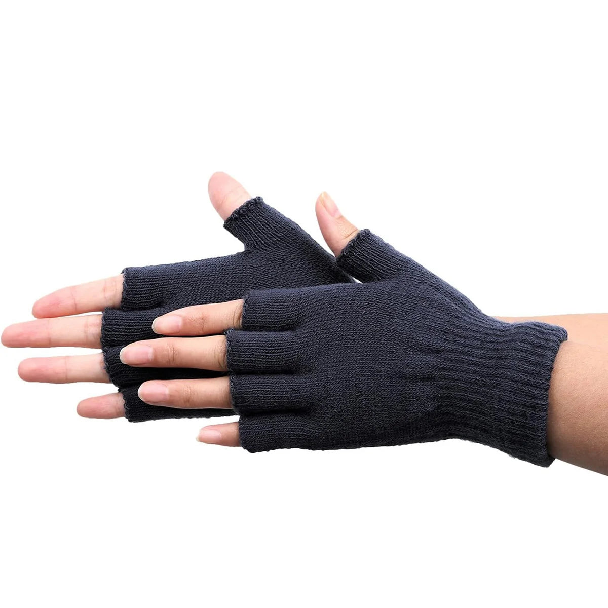 Knit Half Finger Gloves - Stretchy Fingerless Mittens, 1 Pair - photo 3