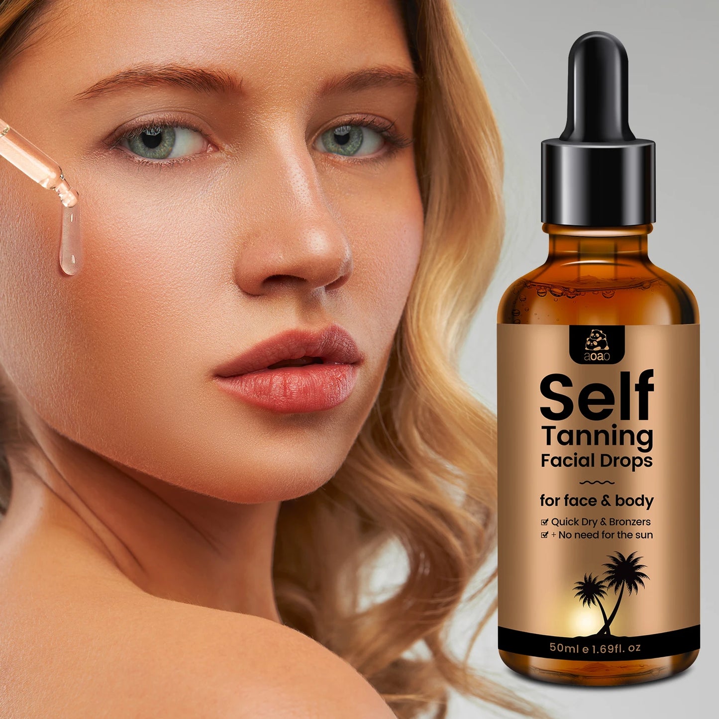 aoao Self Tanning Drops , Hyaluronic Acid & Vitamin E ,Low Allergenic Formula, Natural Ingredients for Sunless Tanning Products
