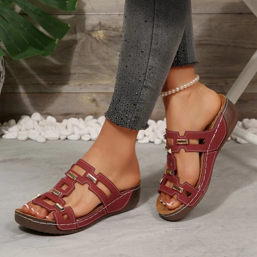 Roman Wedge Slide Sandals for Women — Open-Toe Slip-On Summer Beach Shoes, Plus Size