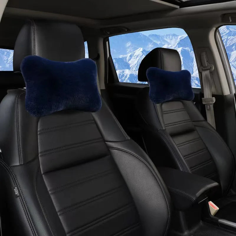1pc Car Headrest Lumbar Pillow - Soft Imitation Rabbit Plush Comfort Cushion for All Seasons, Ergonomic Driver Support Headrest