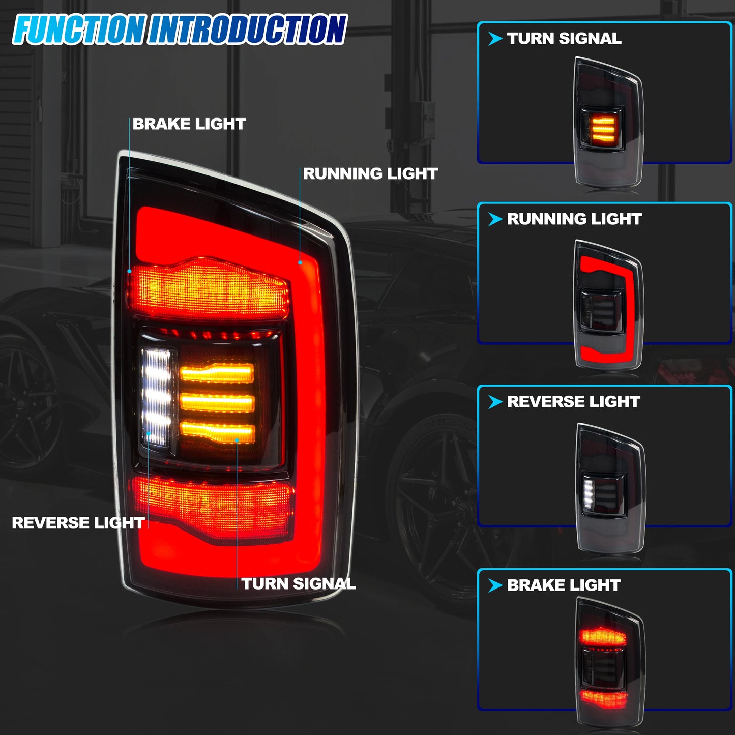 LED Tail Lights for Dodge Ram 1500 2500 3500 2002-2005 3rd Gen Sequential Yellow Turn Signal Black Rear Lamps Assembly