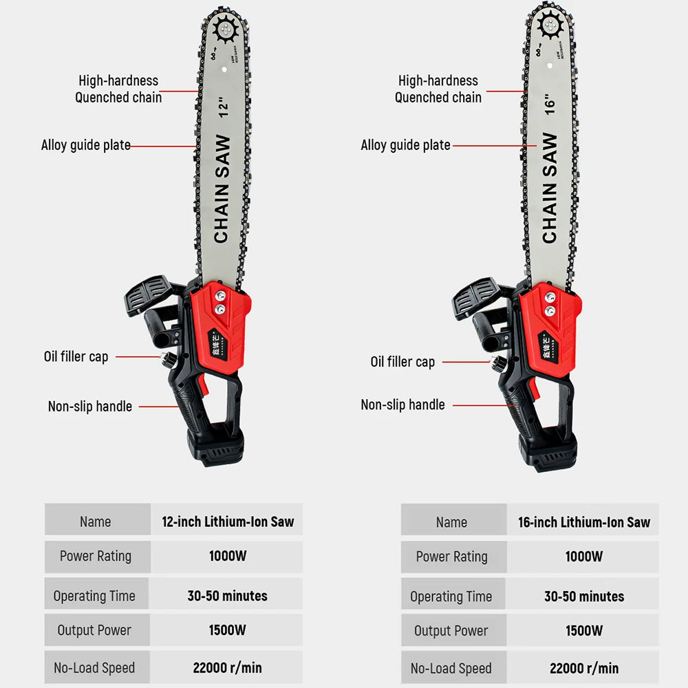 Cordless Electric Chainsaw 12"/16" — Wood Cutting Power Tool (Compatible with Makita 21V Battery)