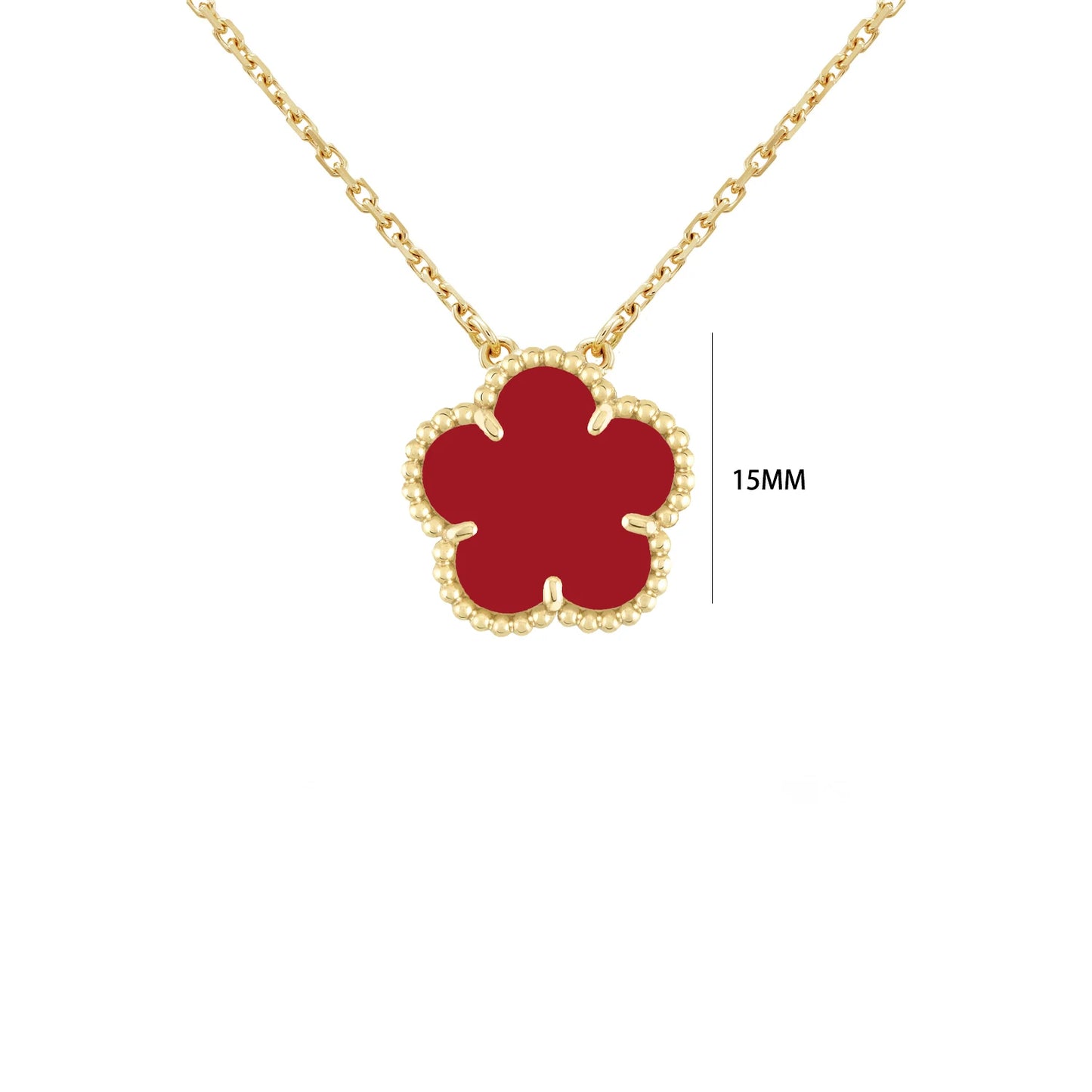 Five-Petal Flower Pendant Necklace — Natural Stone, 7 Colors