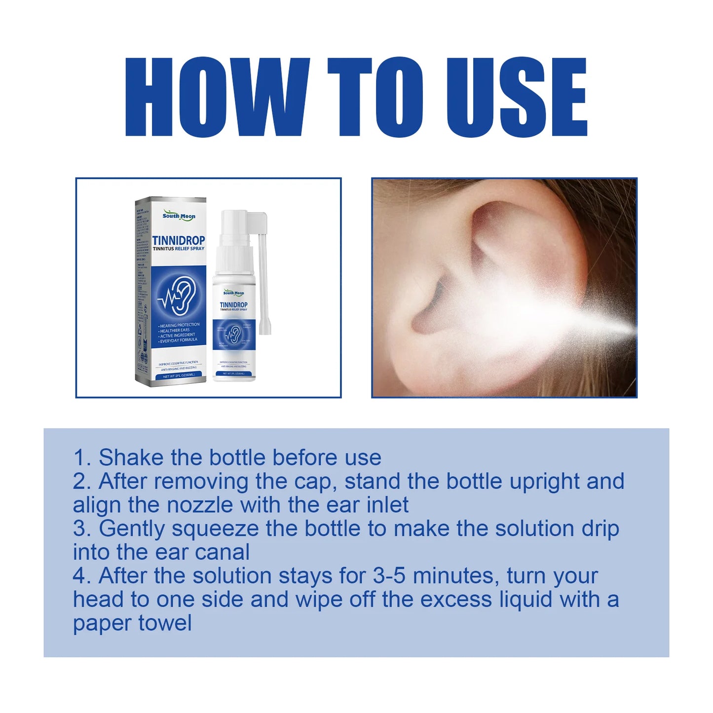South Moon Tinnidrop Spray Hearing Protection Earwax Cleaning Itchy Earache Relief Ear Health Care Tinnitus Relief Spray 60ml